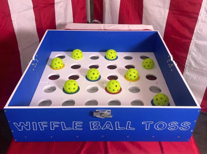 close-up of the table top wiffle ball toss game